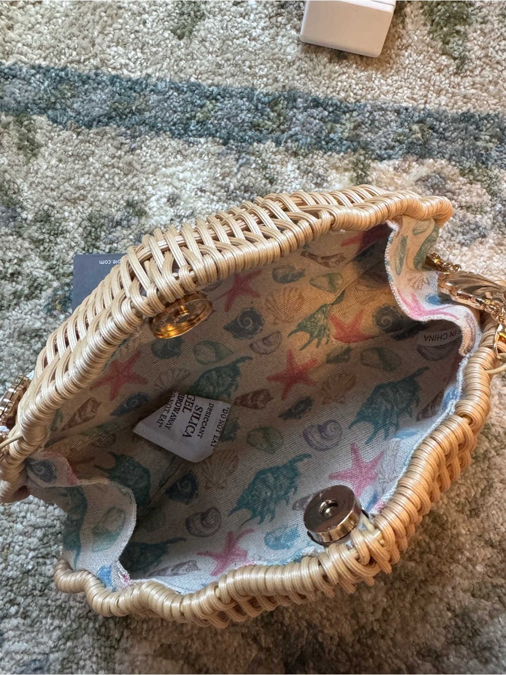 Gold-Trim Shell Wicker Crossbody Bag - Natural - Picture 2 of 2